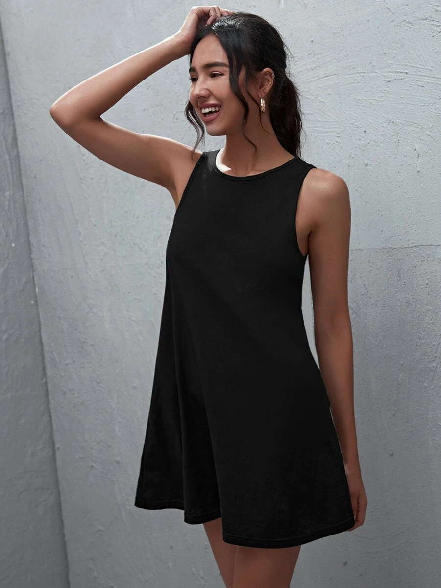 SHEIN LUNE Đầm Túi màu trơn Giải trí - màu đen - Xem 1