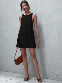 SHEIN LUNE Đầm Túi màu trơn Giải trí - màu đen - Xem 3