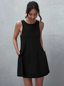 SHEIN LUNE Đầm Túi màu trơn Giải trí - màu đen - Xem 5