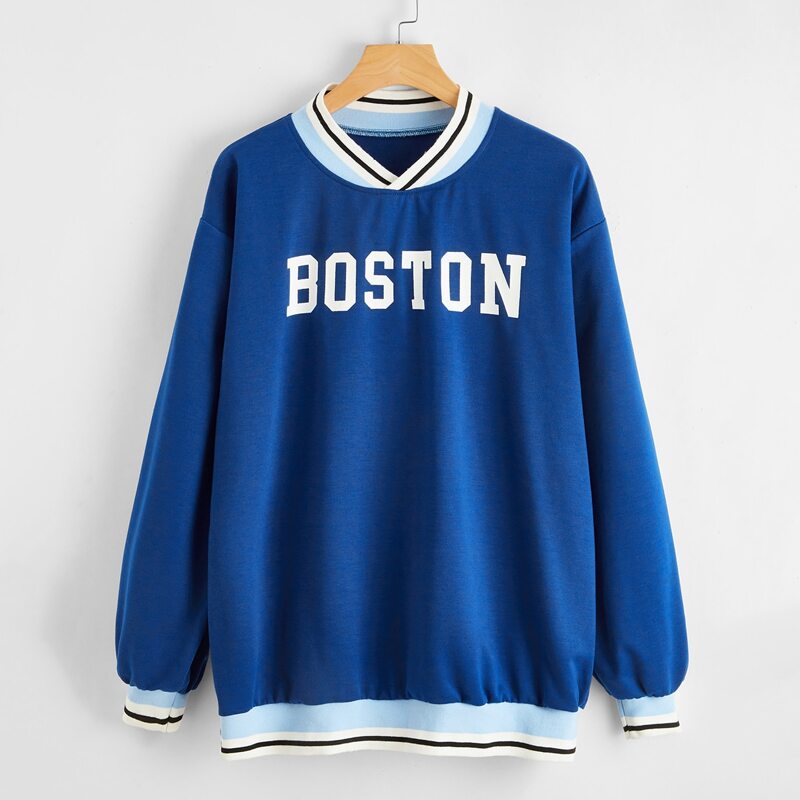 

Contrast Striped Letter Graphic Sweatshirt, Royal blue