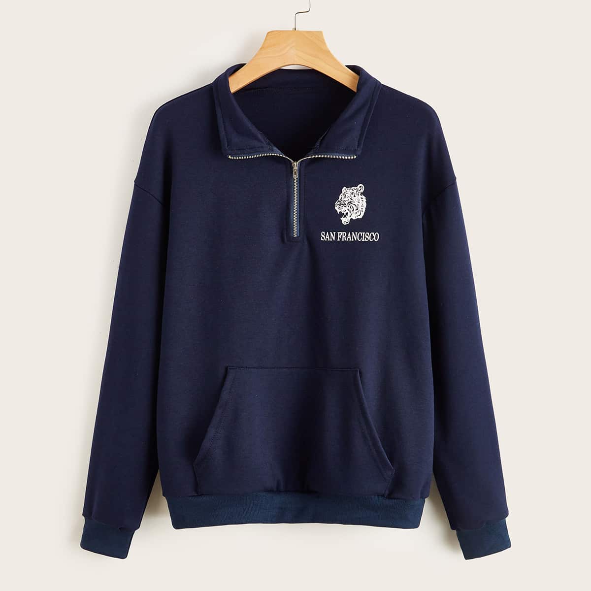 

Kangaroo Pocket Animal Half-zip Sweatshirt, Navy blue