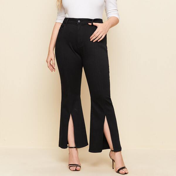 

Plus Split Flare Leg Jeans, Black