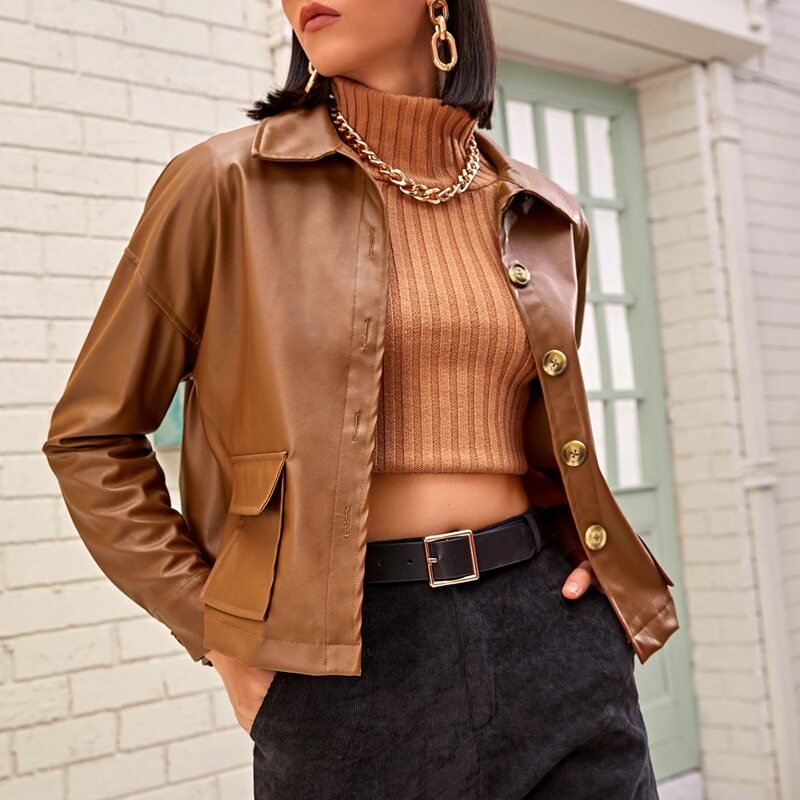 

Button Up Drop Shoulder Jacket, Rust brown