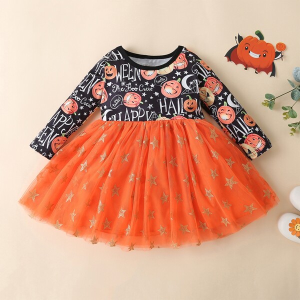 

Toddler Girls Halloween & Letter Graphic Tutu Dress, Multicolor
