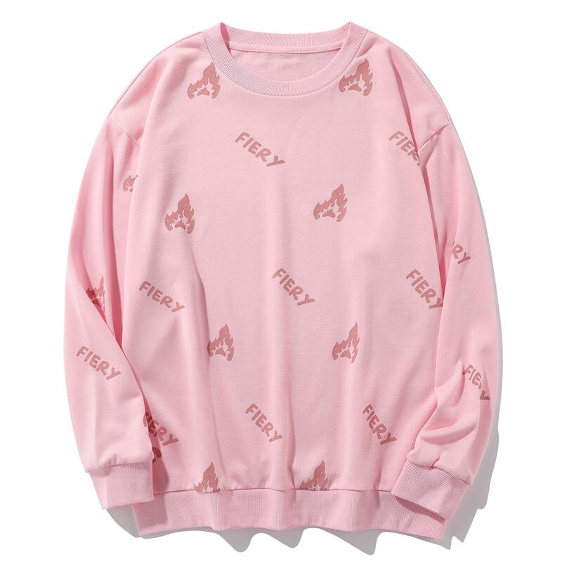 

Men Letter And Fire Print Sweatshirt, Dusty pink