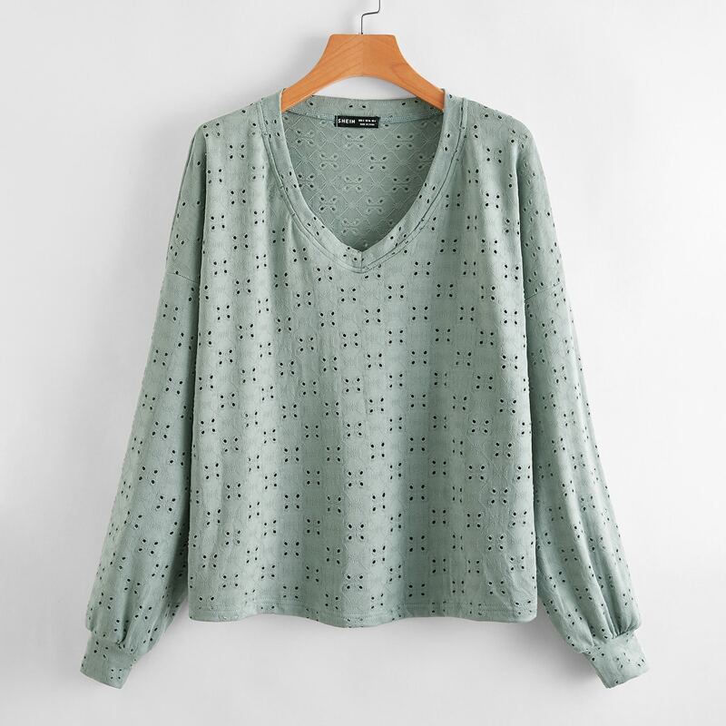 

Hollow Out Drop Shoulder Sweatshirt, Mint green