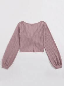 SHEIN EZwear Áo thun xoắn lại màu trơn Giải trí - Bụi hồng - Xem 2
