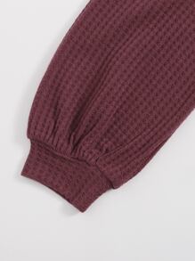 Muchica 前扭結華夫格針織短版上衣 - 紅木色 - 查看 4