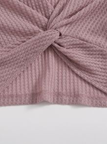 SHEIN EZwear Áo thun xoắn lại màu trơn Giải trí - Bụi hồng - Xem 5