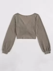 SHEIN EZwear Áo thun xoắn lại màu trơn Giải trí - Màu nâu  Mocha - Xem 2