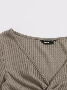 SHEIN EZwear Áo thun xoắn lại màu trơn Giải trí - Màu nâu  Mocha - Xem 3