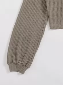 SHEIN EZwear Áo thun xoắn lại màu trơn Giải trí - Màu nâu  Mocha - Xem 5