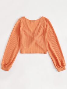 SHEIN EZwear Twist Front Textured Knit Top - Orange - View 2