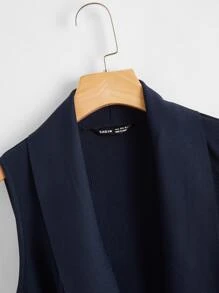 SHEIN Clasi 翻領自腰帶不對稱下擺無袖外套 - 藏蓝色 - 查看 3