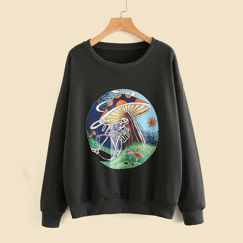 

Skeleton Graphic Oversized Sweatshirt, Dark grey