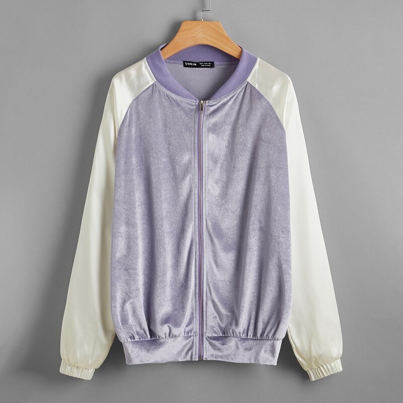 

Velvet Colorblock Zip Up Bomber Jacket, Multicolor