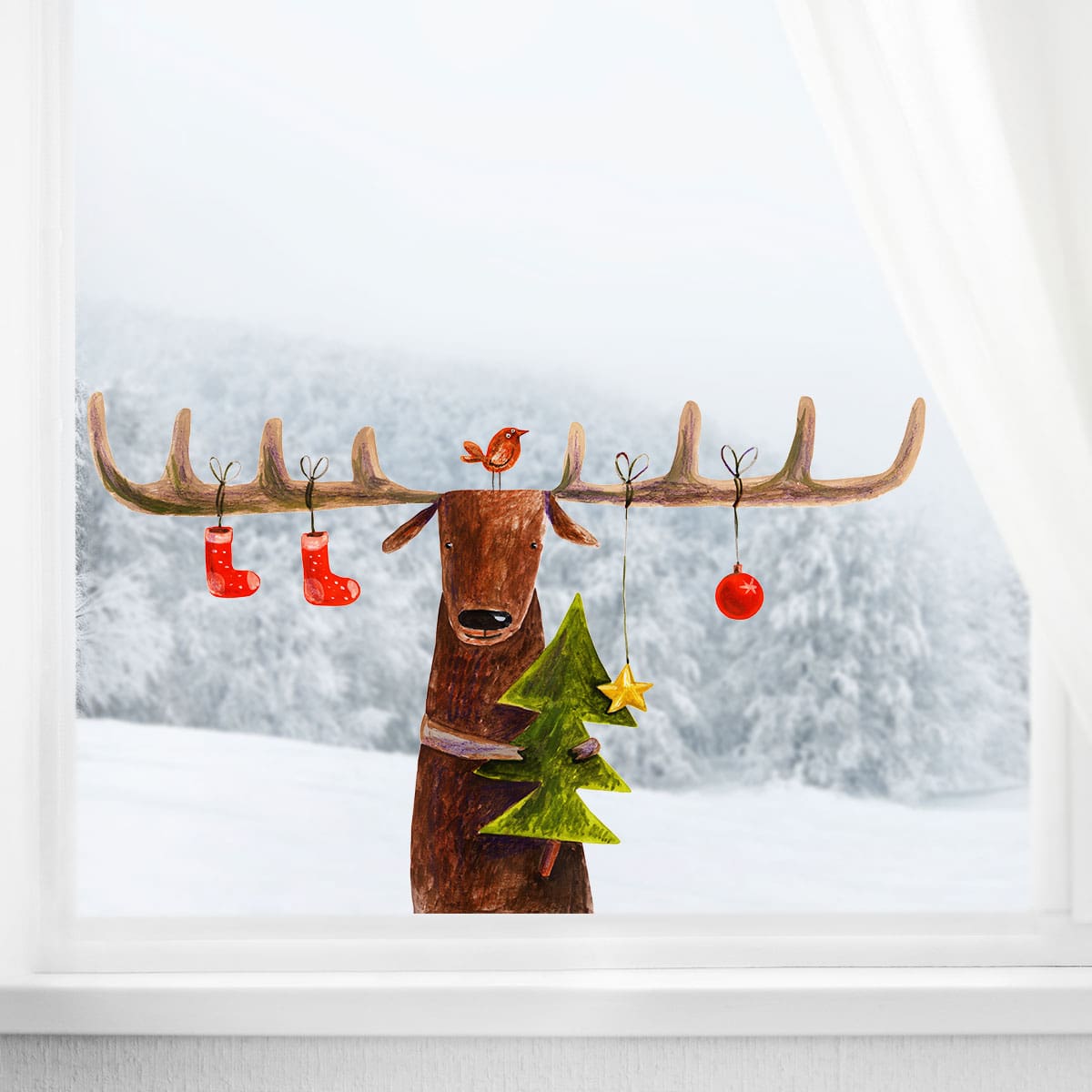 

Christmas Deer Print Wall Sticker, Multicolor