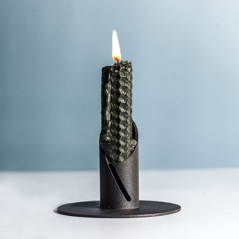 

1pc Iron Candle Holder, Black