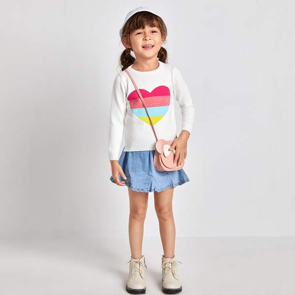 

Toddler Girls Heart Pattern Sweater, White