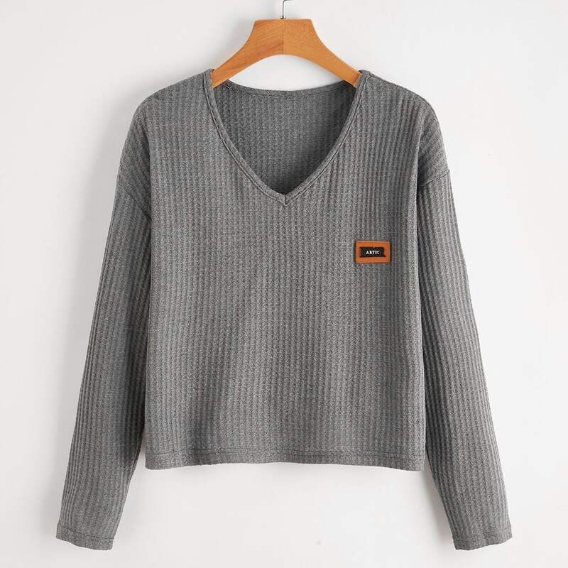 

Letter Patched Waffle Tee, Dark grey