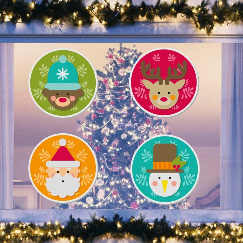 

4pcs Christmas Pattern Wall Sticker, Multicolor