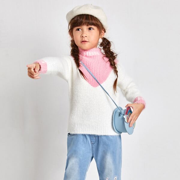 

Toddler Girls Colorblock Fuzzy Sweater, White