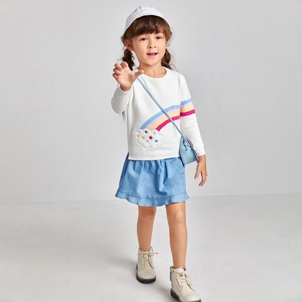 

Toddler Girls Cartoon Rainbow Pattern Sweater, White
