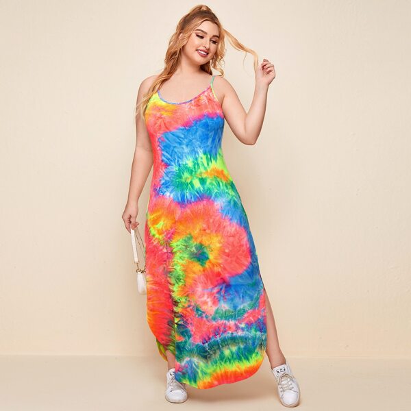 

Plus Tie Dye Curved Hem Maxi Dress, Multicolor