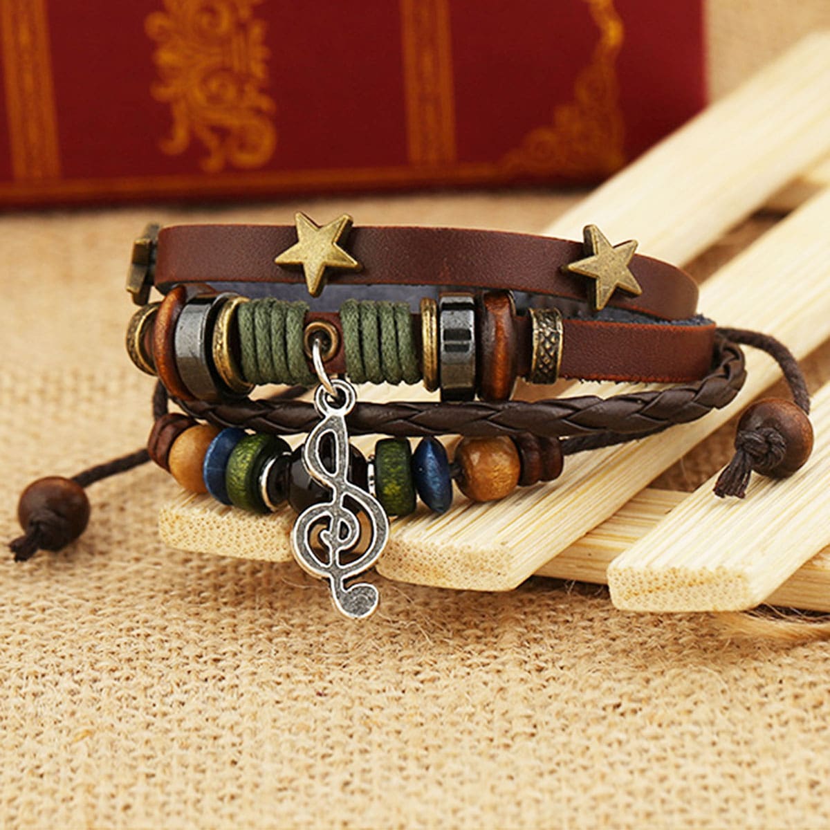 

Guys Music Note Charm String Bracelet, Brown