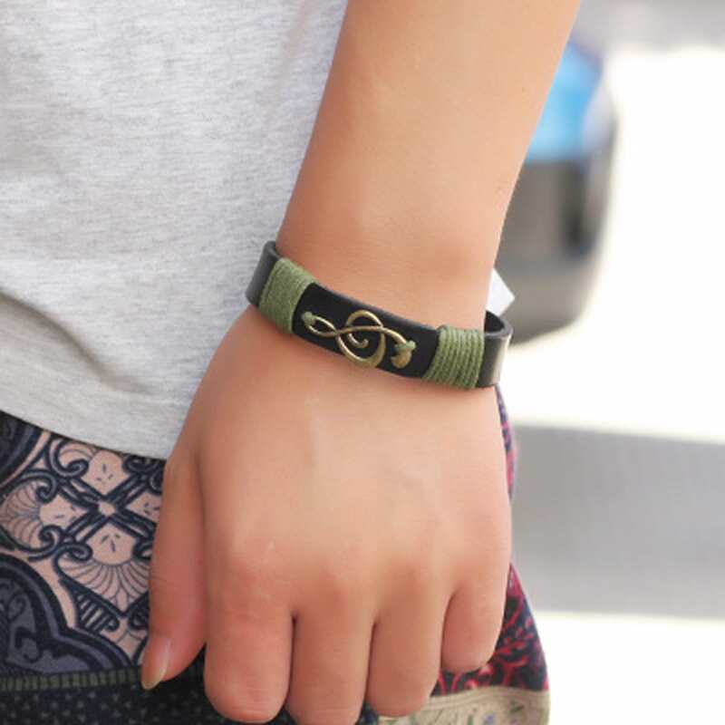 

Guys Music Note Decor Bracelet, Black