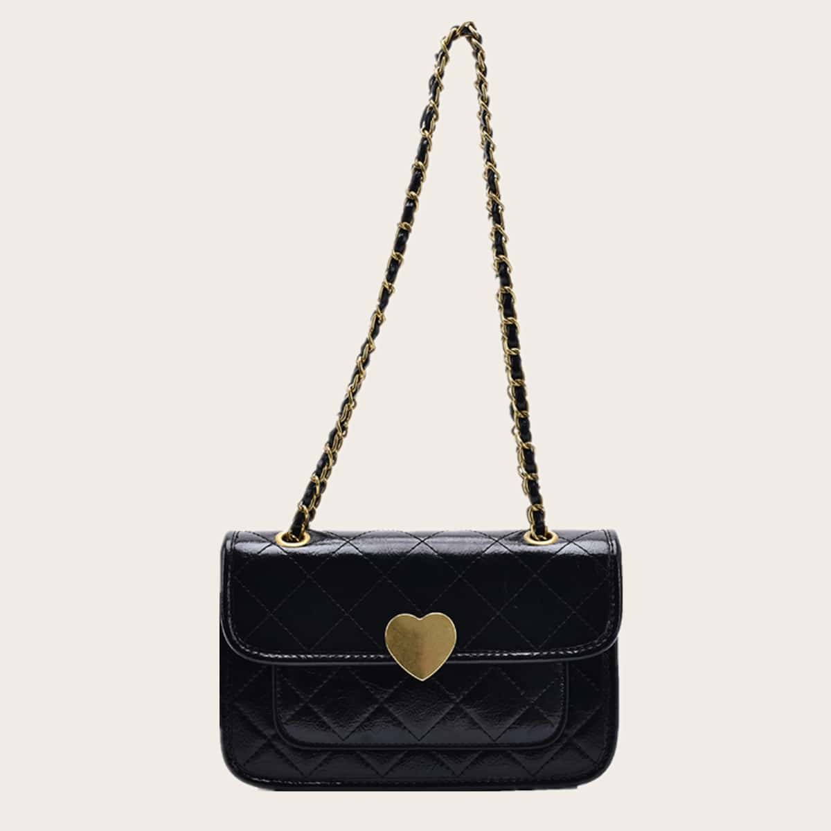 

Quilted Chain Crossbody Bag, Black