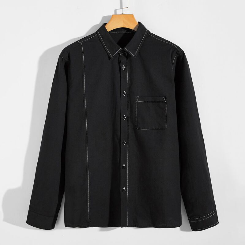 

Guys Pocket Front Button Up Shirt, Black