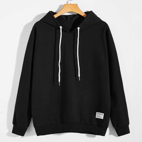 

Men Letter Patched Drawstring Hoodie, Black