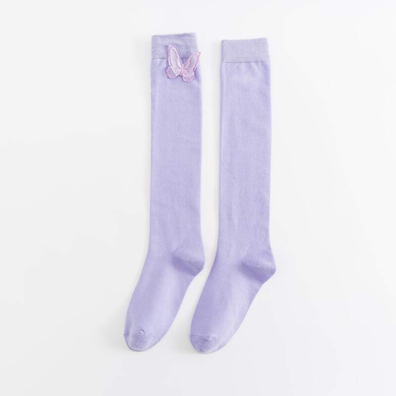 

1pair Butterfly Applique High Socks, Lilac purple