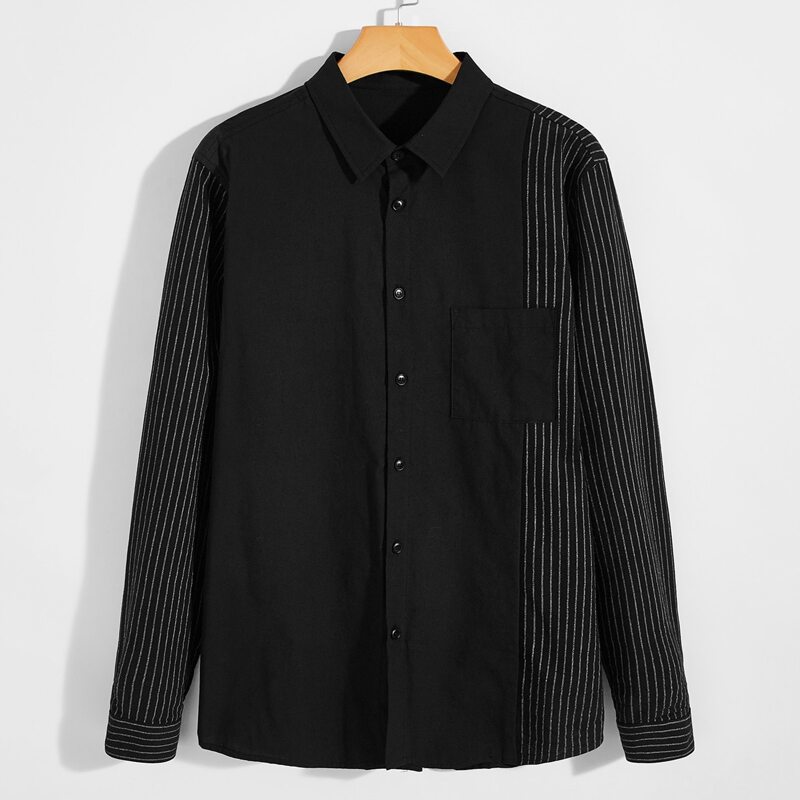 

Men Stripe Button Up Shirt, Black