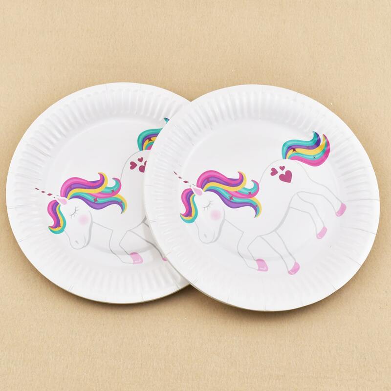 

10pcs Unicorn Print Disposable Plate, Multicolor