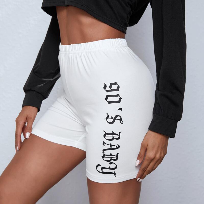 

Letter Graphic Biker Shorts, White