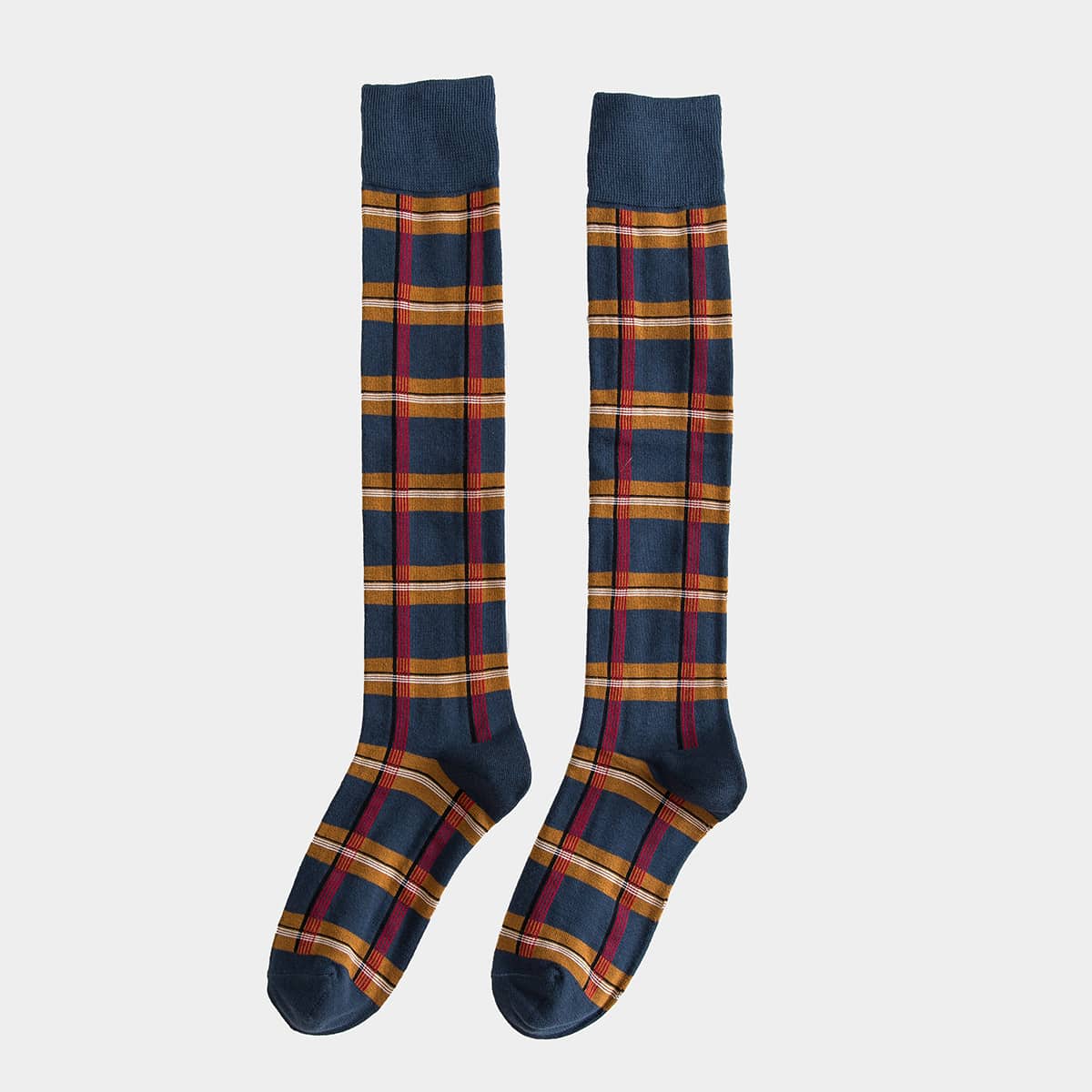 

1pair Plaid Knee High Socks, Multicolor