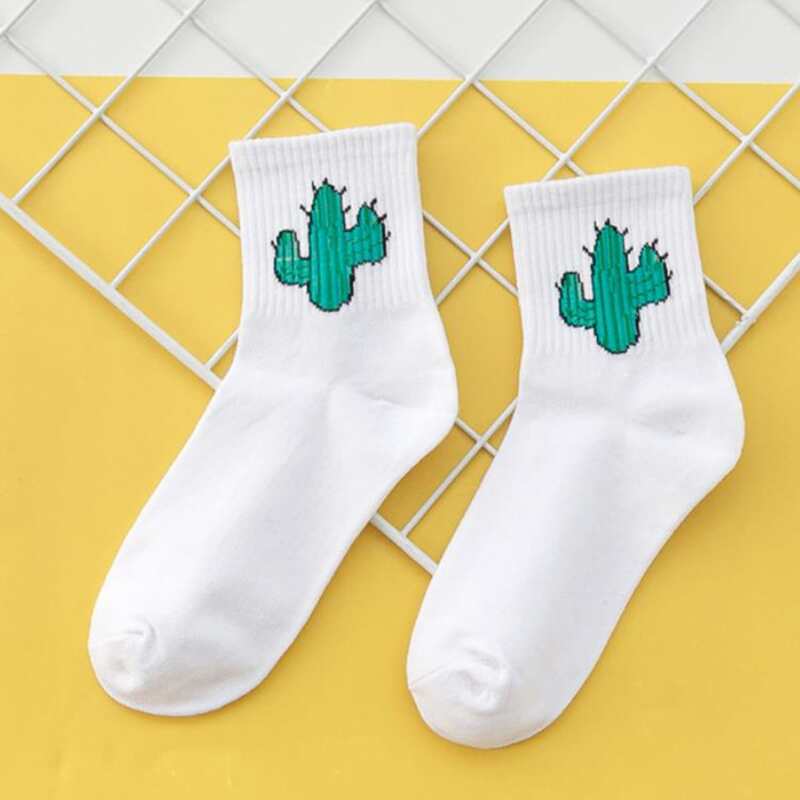 

Cactus Pattern Cotton Socks, White