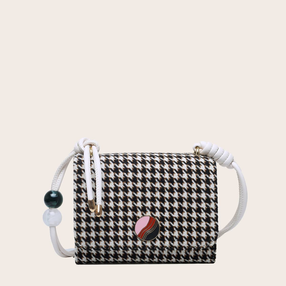 

Houndstooth Crossbody Bag, Black and white