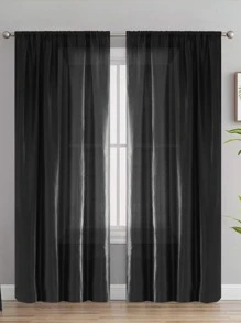 1pc Pre-made Half-shading Satin Bottom Gauze Solid Color Modern & Simple Curtain - Black - View 1