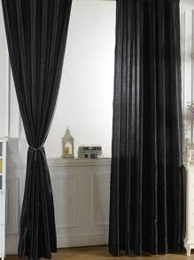 1pc Pre-made Half-shading Satin Bottom Gauze Solid Color Modern & Simple Curtain - Black - View 5