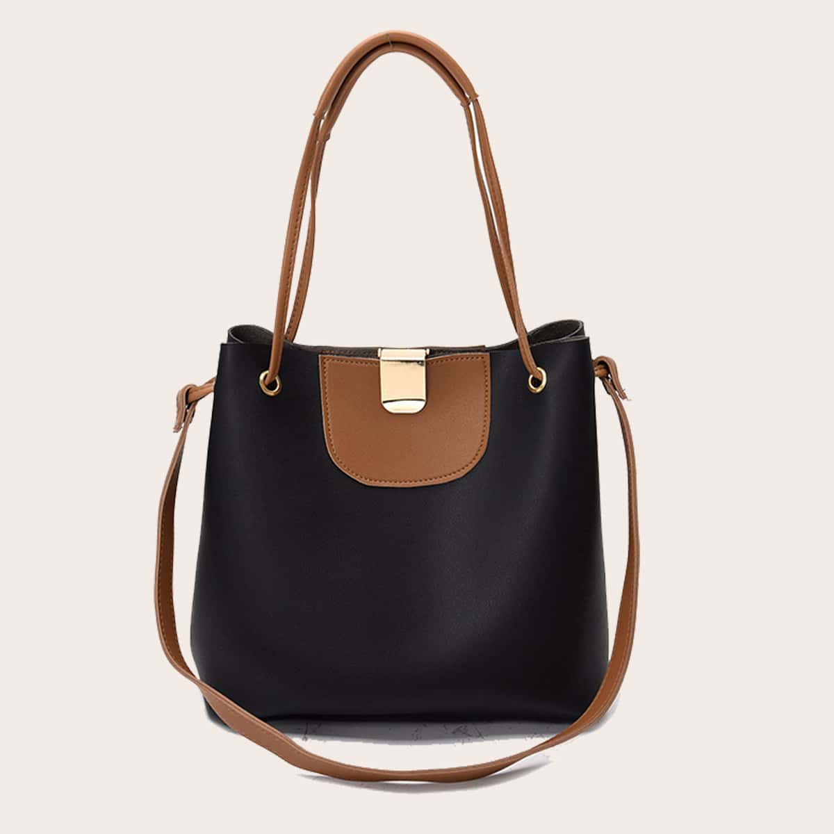 

Two Tone Bucket Bag With Inner Pouch, Black
