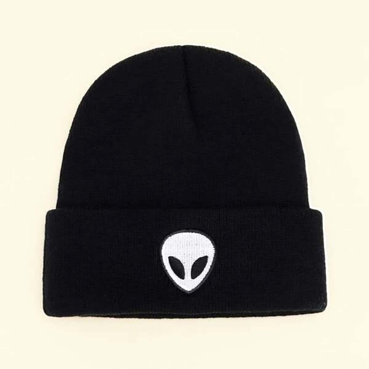 

Alien Embroidery Cuffed Beanie, Black