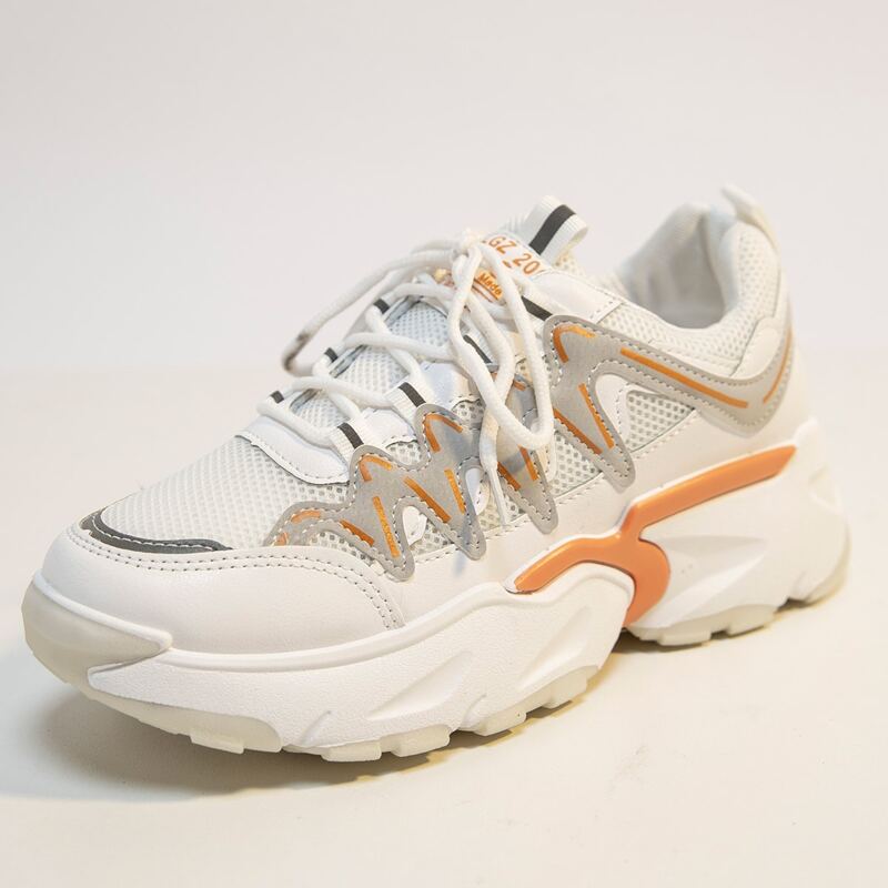 

Lace-up Front Mesh Panel Chunky Sneakers, White