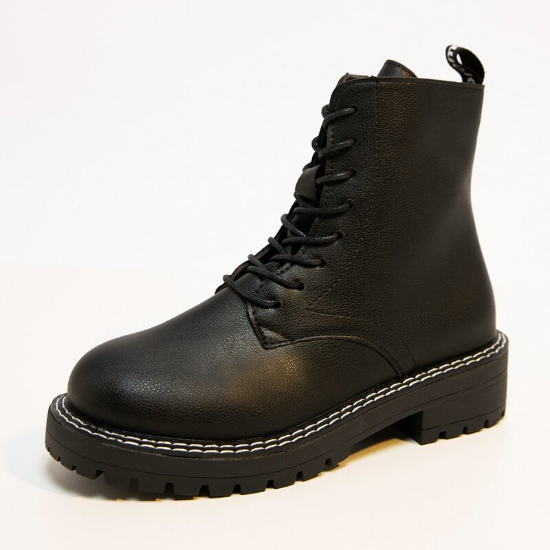 

Zip Side Lace-up Combat Boots, Black