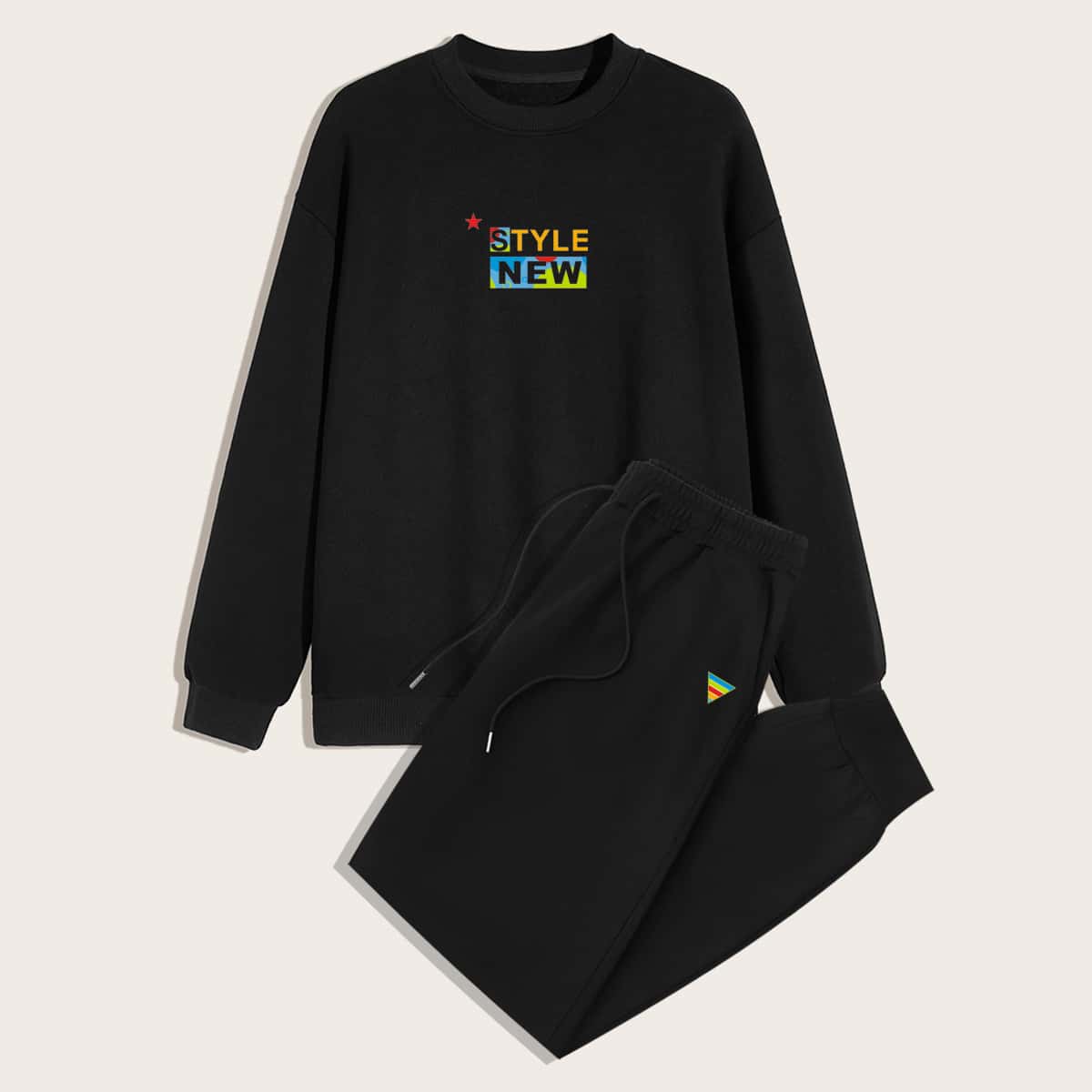 

Guys Letter Graphic Sweatshirt & Sweatpants, Black