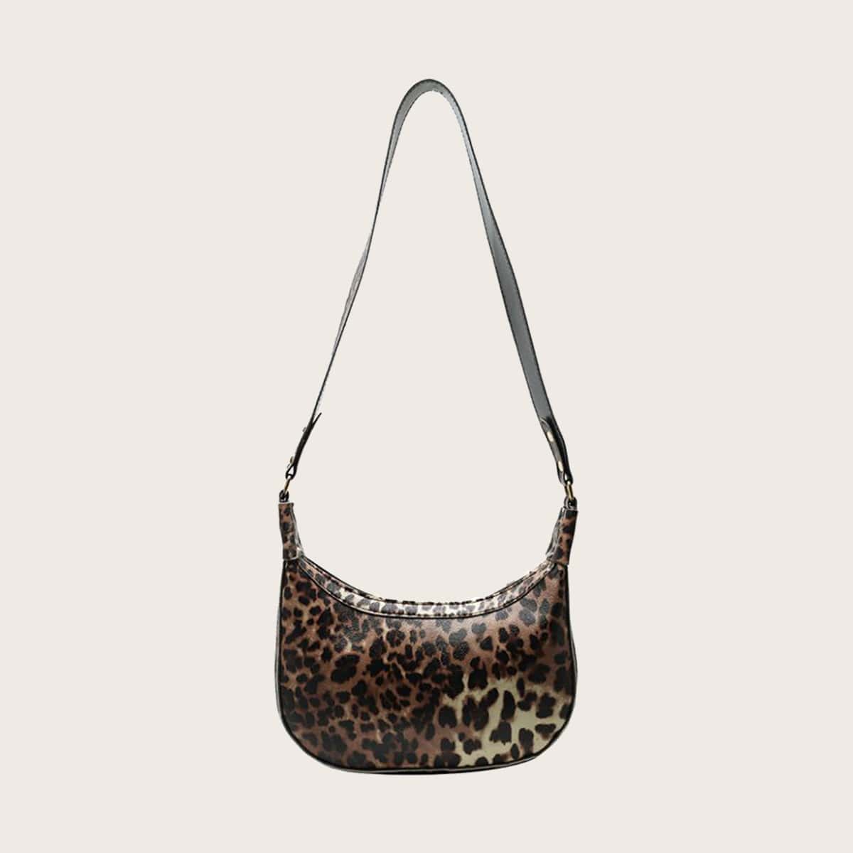 

Leopard Pattern Baguette Bag, Brown