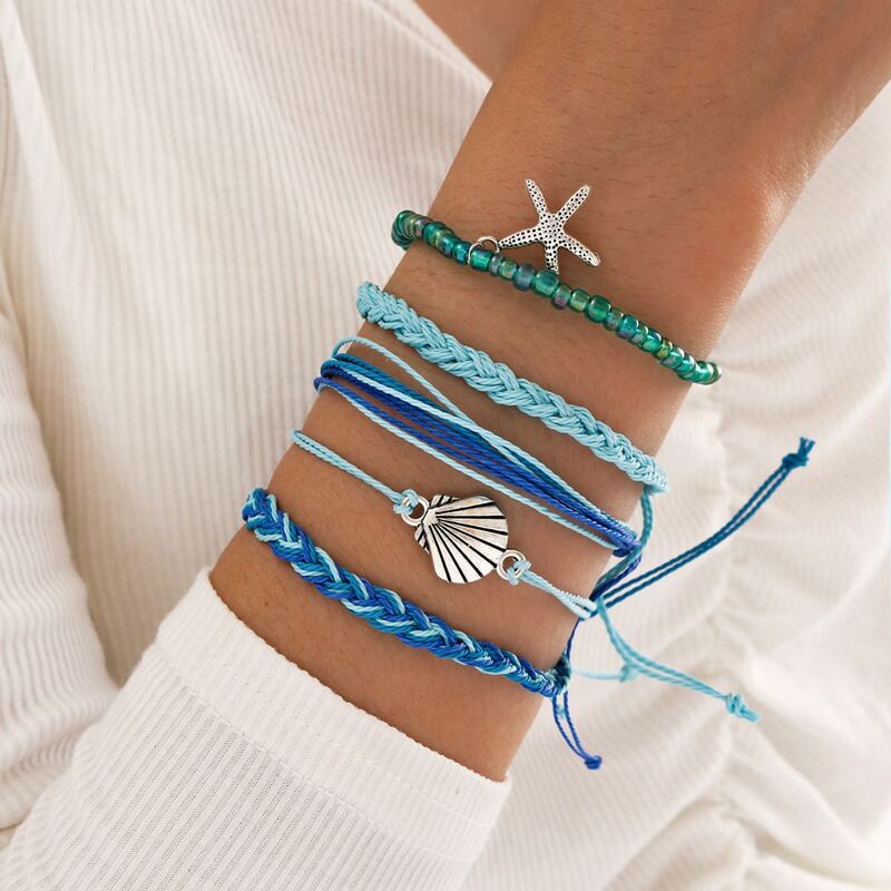 

5pcs Shell & Starfish Decor Bracelet, Multicolor