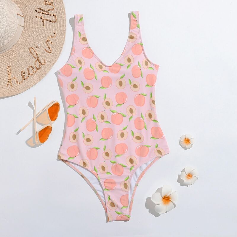 

Peach Print Tank One Piece Swimsuit, Baby pink